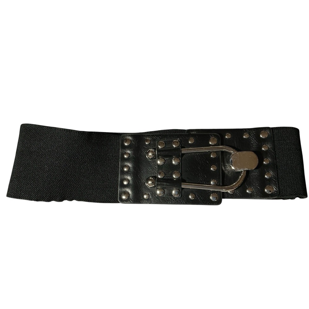 Retro Wide Studded Stretch Black Belt 80's Style 34 - 36"